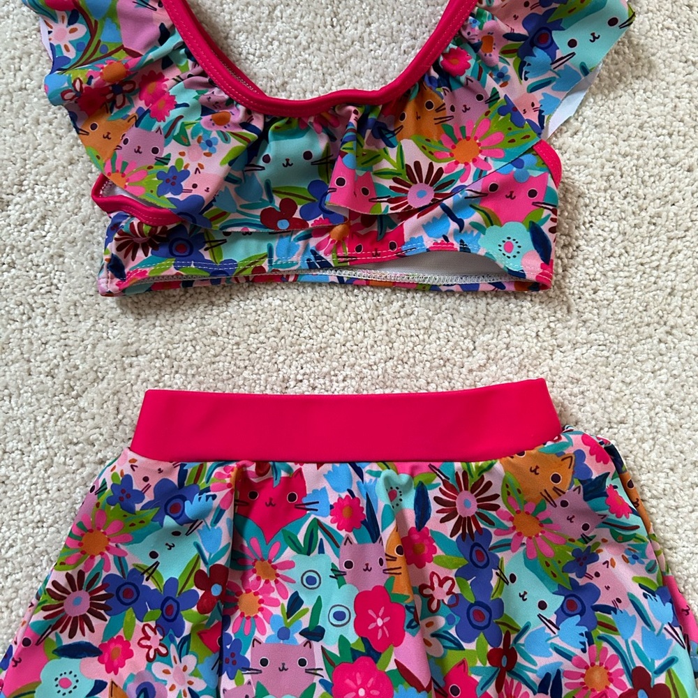 Girls' Floral Ruffle Bikini Set - Pink Multicolor - Picture 4 of 4